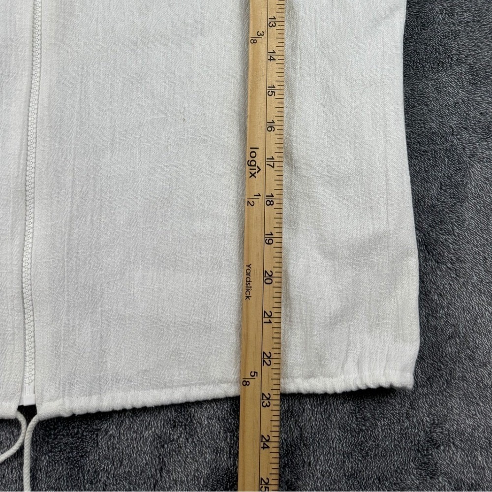 Vintage Hula Girl Applique Zip Up Jacket White Cotton Blend Drawstring Hem Sz 10 - Picture 10 of 11